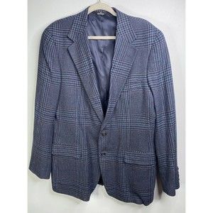 Polo University Ralph Lauren Blue Plaid 1970s Sport Jacket Tweed Size 45